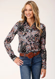 Roper Womens Long Sleeve Boho Paisley Print Poly Crepe Blouse - Roper