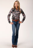 Roper Womens Long Sleeve Boho Paisley Print Poly Crepe Blouse - Roper