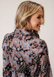 Roper Womens Long Sleeve Boho Paisley Print Poly Crepe Blouse - Roper