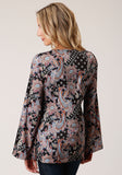 Roper Womens Long Sleeve Boho Paisley Print Poly Crepe Blouse - Roper