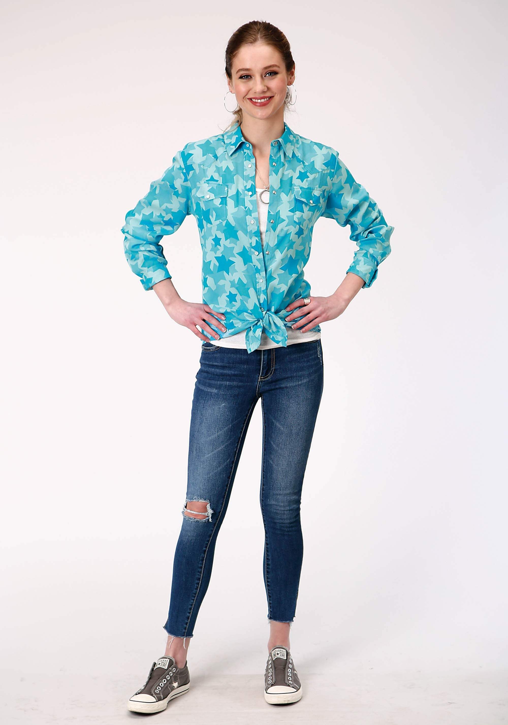 Roper Womens Long Sleeve Snap Star Printed Rayon Western Shirt - Roper - Flyclothing LLC
