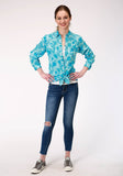 Roper Womens Long Sleeve Snap Star Printed Rayon Western Shirt - Roper