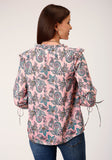 Roper Womens Long Sleeve Pink Paisley Print Vneck Top Blouse - Roper