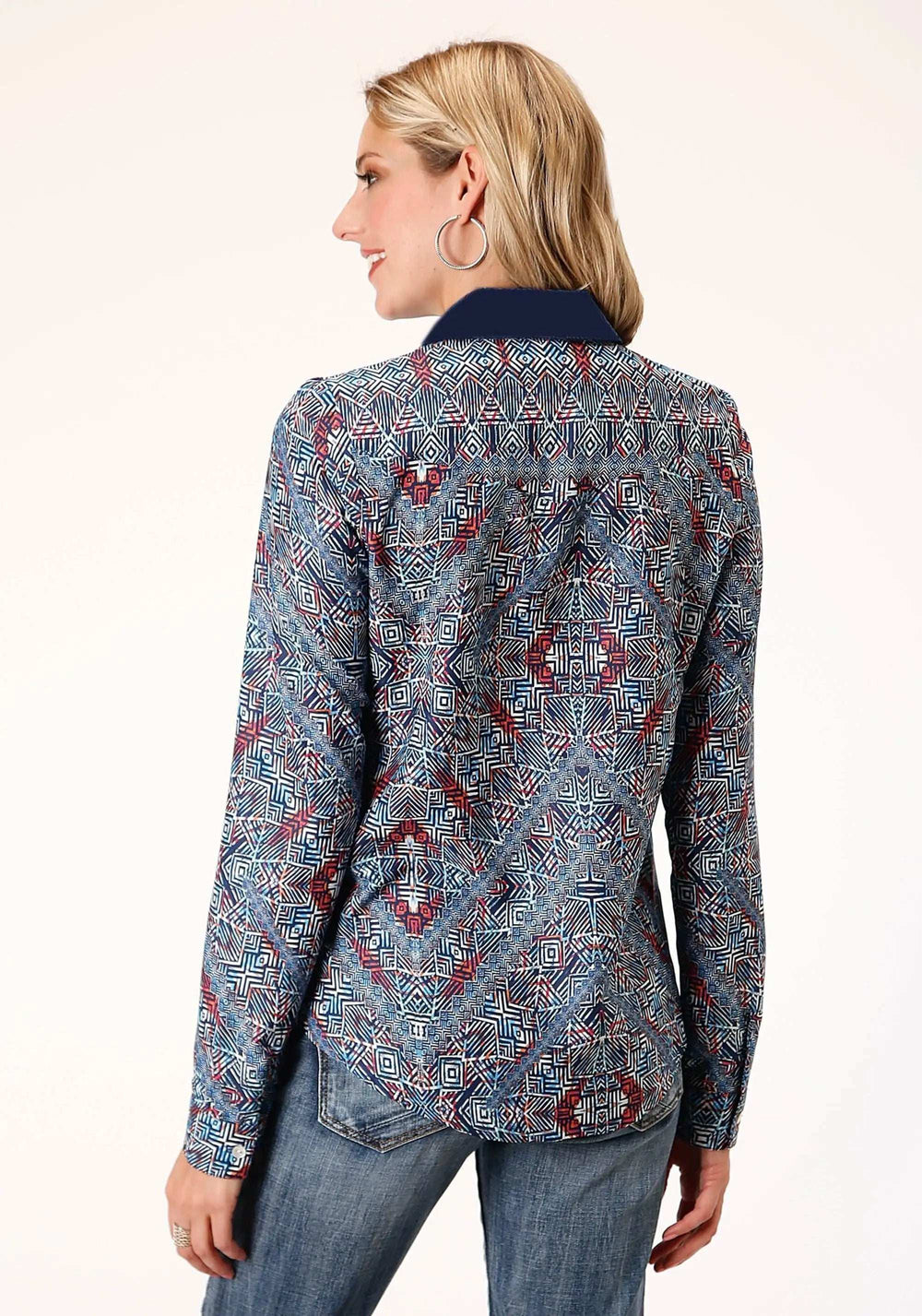 Roper Womens Long Sleeve Poly Crepe Tribal Border Print Blouse - Roper - Flyclothing LLC