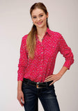 Roper Womens Red Arrow Print Long Sleeve Western Shirt - Roper