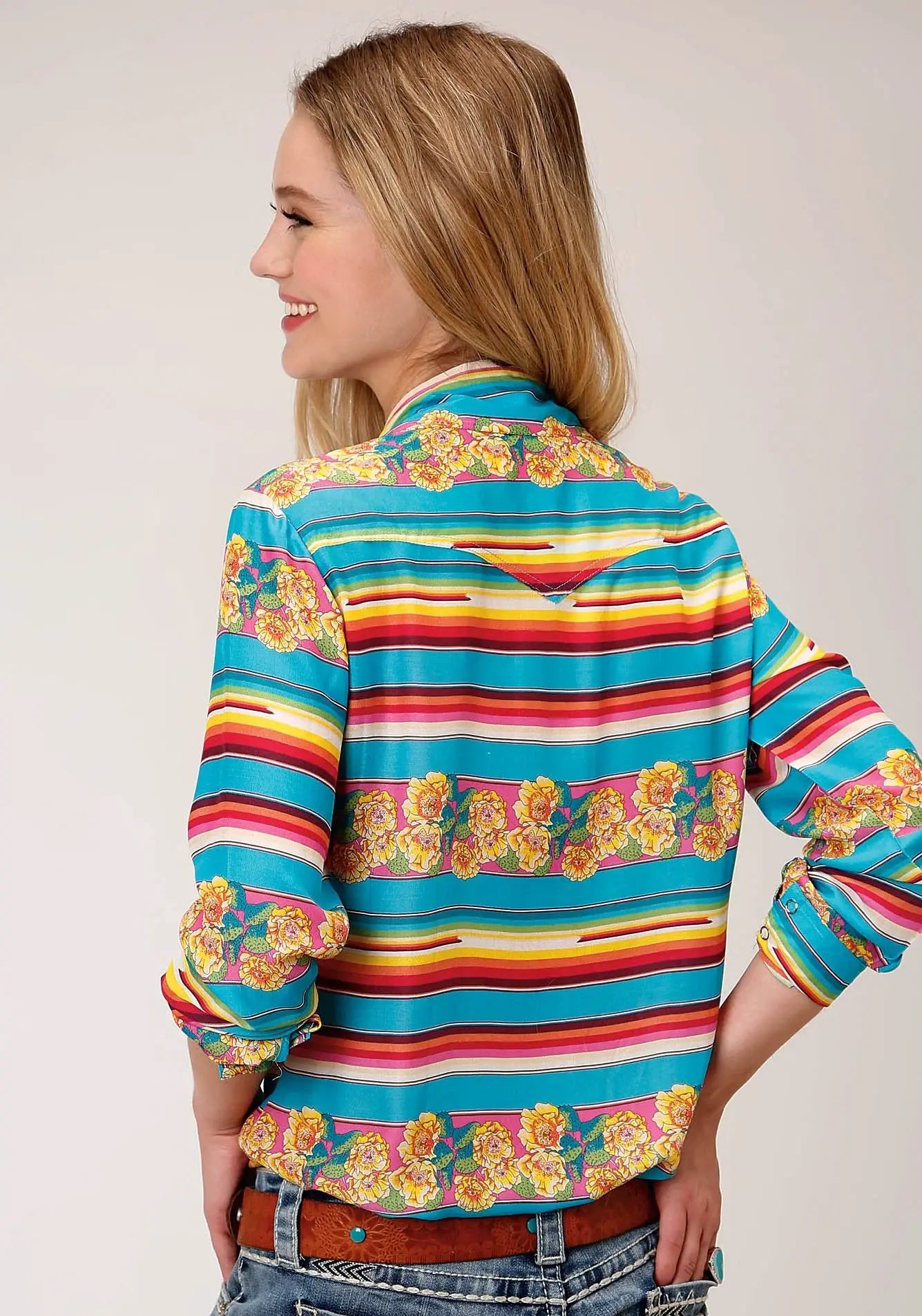 Roper Womens Blue Yellow And Red Serape Print Long Sleeve Western Shirt - Roper - Flyclothing LLC