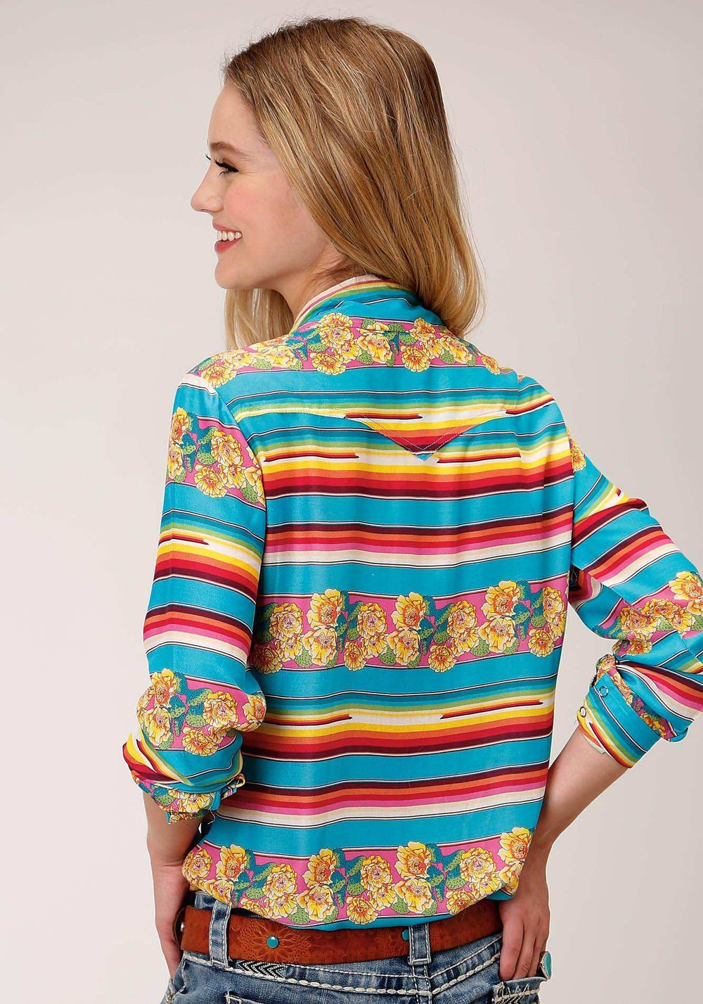 Roper Womens Blue Yellow And Red Serape Print Long Sleeve Western Shirt - Roper - Flyclothing LLC