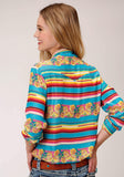 Roper Womens Blue Yellow And Red Serape Print Long Sleeve Western Shirt - Roper