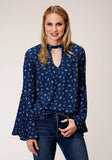 Roper Womens Horse Print Rayon Blouse Long Sleeve Button Western Shirt - Roper