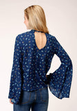 Roper Womens Horse Print Rayon Blouse Long Sleeve Button Western Shirt - Roper