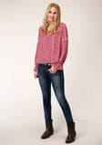 Roper Womens Long Sleeve Aztec Print Rayon Peasant Blouse - Roper - Flyclothing LLC