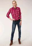 Roper Womens Long Sleeve Snap Wine Aztec Print Western Western Shirt - Roper - Flyclothing LLC