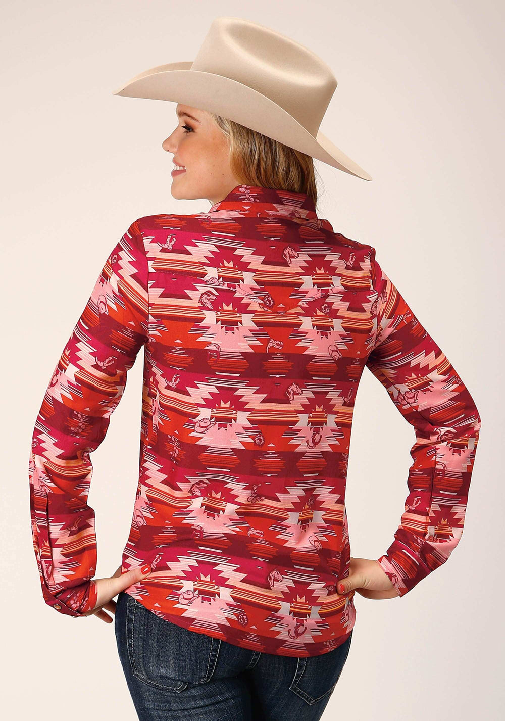Roper Womens Long Sleeve Rayon Aztec Print Western Blouse - Roper - Flyclothing LLC