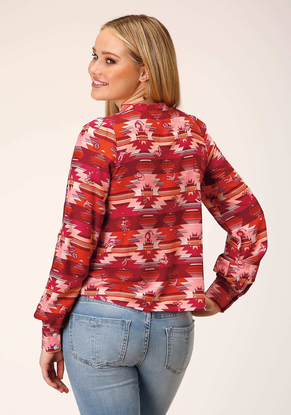 Roper WOMENS LONG SLEEVE RAYON AZTEC PRINT BLOUSE - Roper - Flyclothing LLC