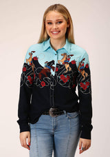 Roper Womens Long Sleeve Snap Cowgirl Border Printed Rayon Western Shirt - Roper - Flyclothing LLC