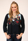 Roper Womens Long Sleeve Cowgirl Border Printed Rayon Blouse - Roper