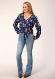 Roper Womens Long Sleeve Cowboy Print Rayon Blouse - Roper - Flyclothing LLC