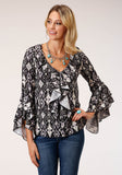 Roper Womens Long Sleeve Poly Crepe Blouse With Ruffles - Roper