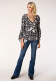 Roper Womens Long Sleeve Poly Crepe Blouse With Ruffles - Roper