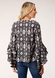 Roper Womens Long Sleeve Poly Crepe Blouse With Ruffles - Roper