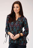 Roper Womens Purple Jewel Tone Paisley Print Long Sleeve Western Shirt - Roper