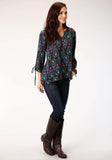 Roper Womens Purple Jewel Tone Paisley Print Long Sleeve Western Shirt - Roper