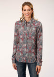 Roper Womens Long Sleeve Snap Sage Paisley Print Rayon Shirt Western Shirt - Roper