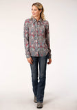 Roper Womens Long Sleeve Snap Sage Paisley Print Rayon Shirt Western Shirt - Roper