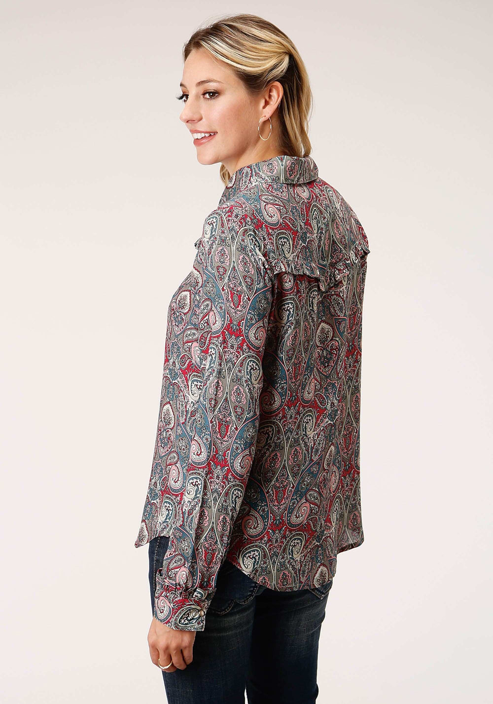 Roper Womens Long Sleeve Snap Sage Paisley Print Rayon Shirt Western Shirt - Roper - Flyclothing LLC
