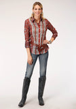 Roper Womens Long Sleeve Rust Floral Border Print Blouse - Roper