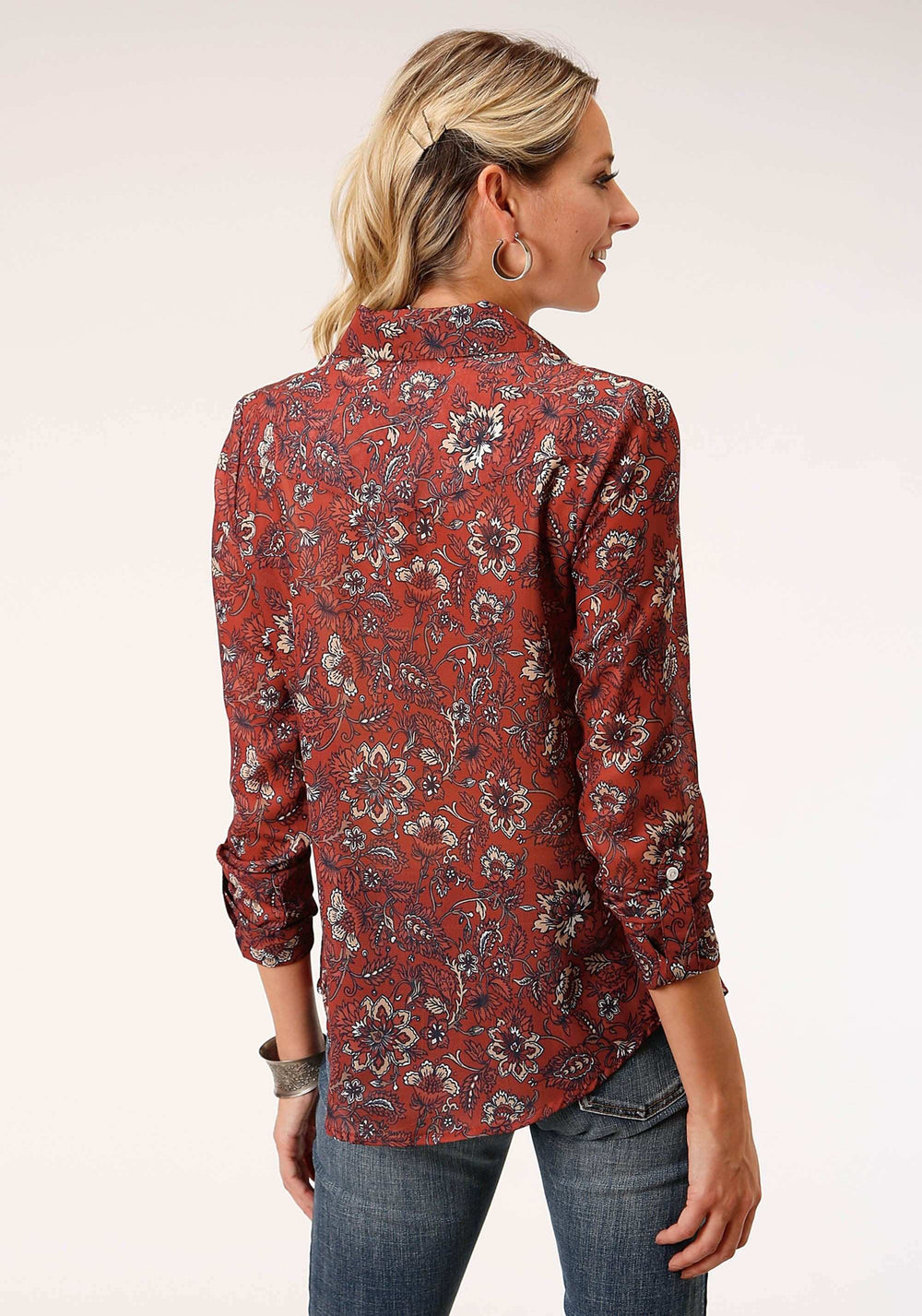 Roper Womens Long Sleeve Rust Floral Border Print Blouse - Roper - Flyclothing LLC