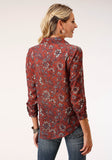 Roper Womens Long Sleeve Rust Floral Border Print Blouse - Roper