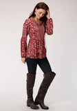 Roper Womens Red Floral Print Long Sleeve Western Shirt - Roper