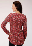 Roper Womens Red Floral Print Long Sleeve Western Shirt - Roper