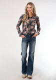 Roper Womens Long Sleeve Coral Floral Print Western Shirt Blouse - Roper