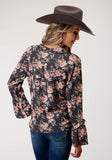 Roper Womens Long Sleeve Coral Floral Print Peasant Blouse - Roper