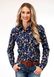 Roper Womens Long Sleeve Snap Poly Crepe Feather Foliage Print Western Shirt - Roper
