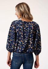 Roper Womens Long Sleeve Poly Crepe Feather Foliage Print Blouse - Roper - Flyclothing LLC
