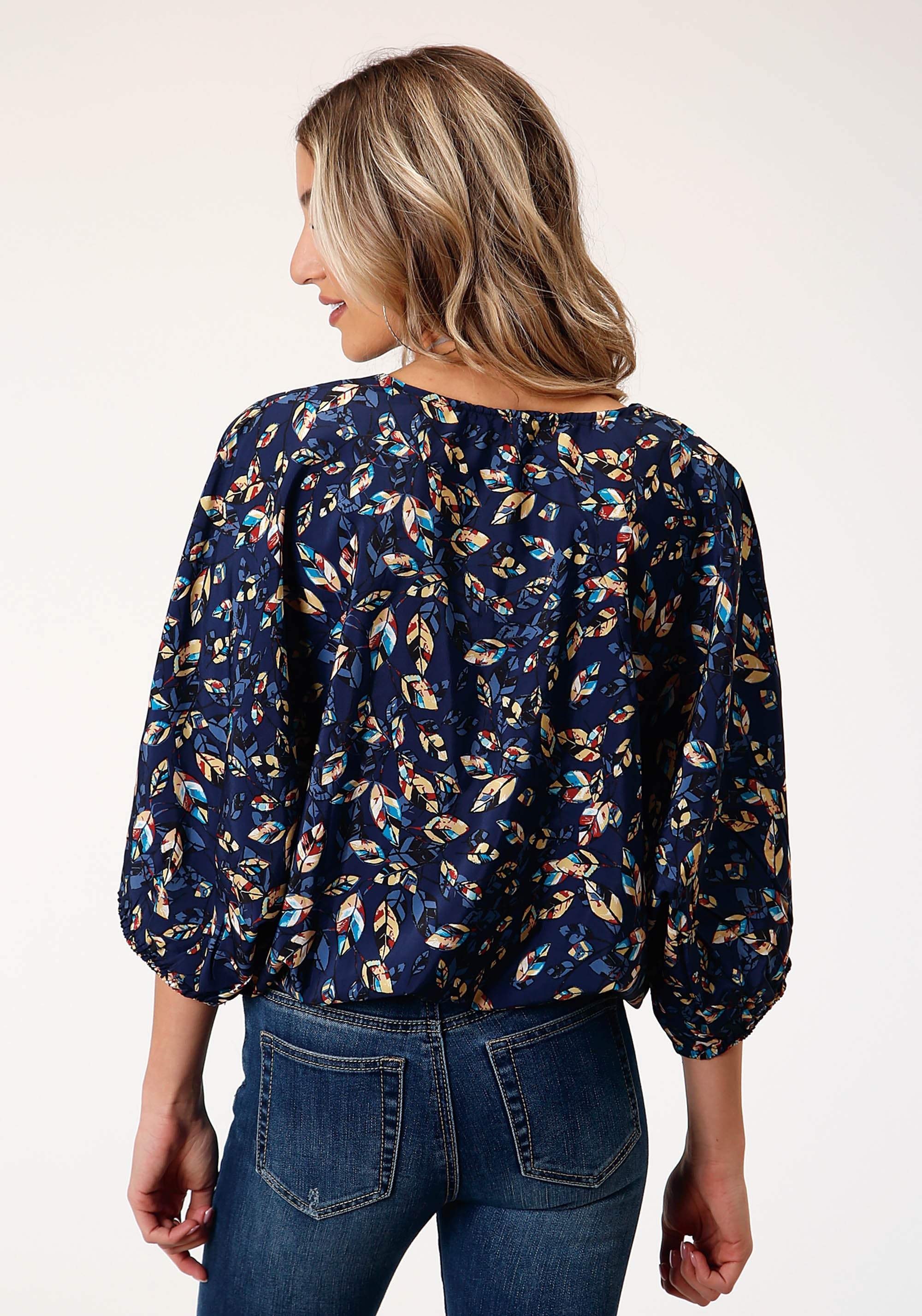 Roper Womens Long Sleeve Poly Crepe Feather Foliage Print Blouse - Roper - Flyclothing LLC