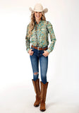 Roper Womens Long Sleeve Shirt Button Poly Teal Snake Print Western Shirt - Roper