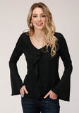 Roper Womens Long Sleeve Solid Poly Crepe Peasant Blouse - Roper