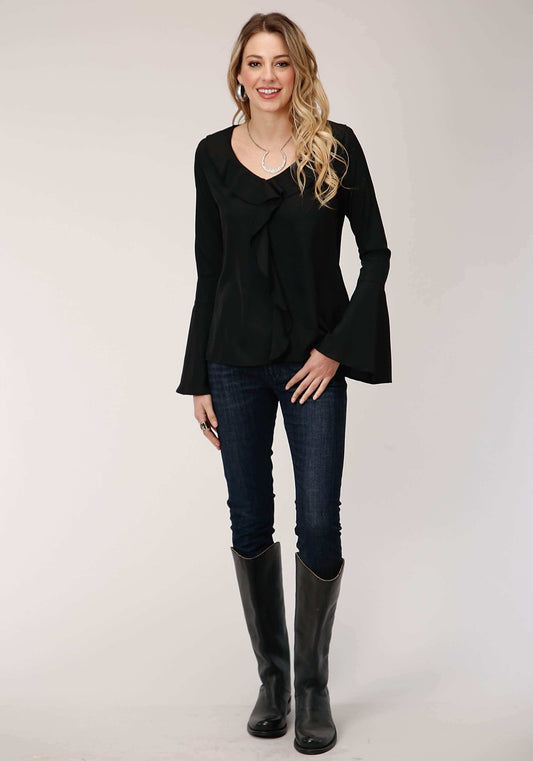 Roper Womens Long Sleeve Solid Poly Crepe Peasant Blouse - Roper - Flyclothing LLC
