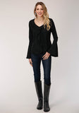 Roper Womens Long Sleeve Solid Poly Crepe Peasant Blouse - Roper