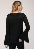 Roper Womens Long Sleeve Solid Poly Crepe Peasant Blouse - Roper