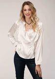 Roper Womens Long Sleeve Poly Satin Wrap Front Blouse - Roper