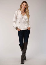 Roper Womens Long Sleeve Poly Satin Wrap Front Blouse - Roper - Flyclothing LLC
