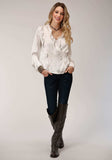 Roper Womens Long Sleeve Poly Satin Wrap Front Blouse - Roper