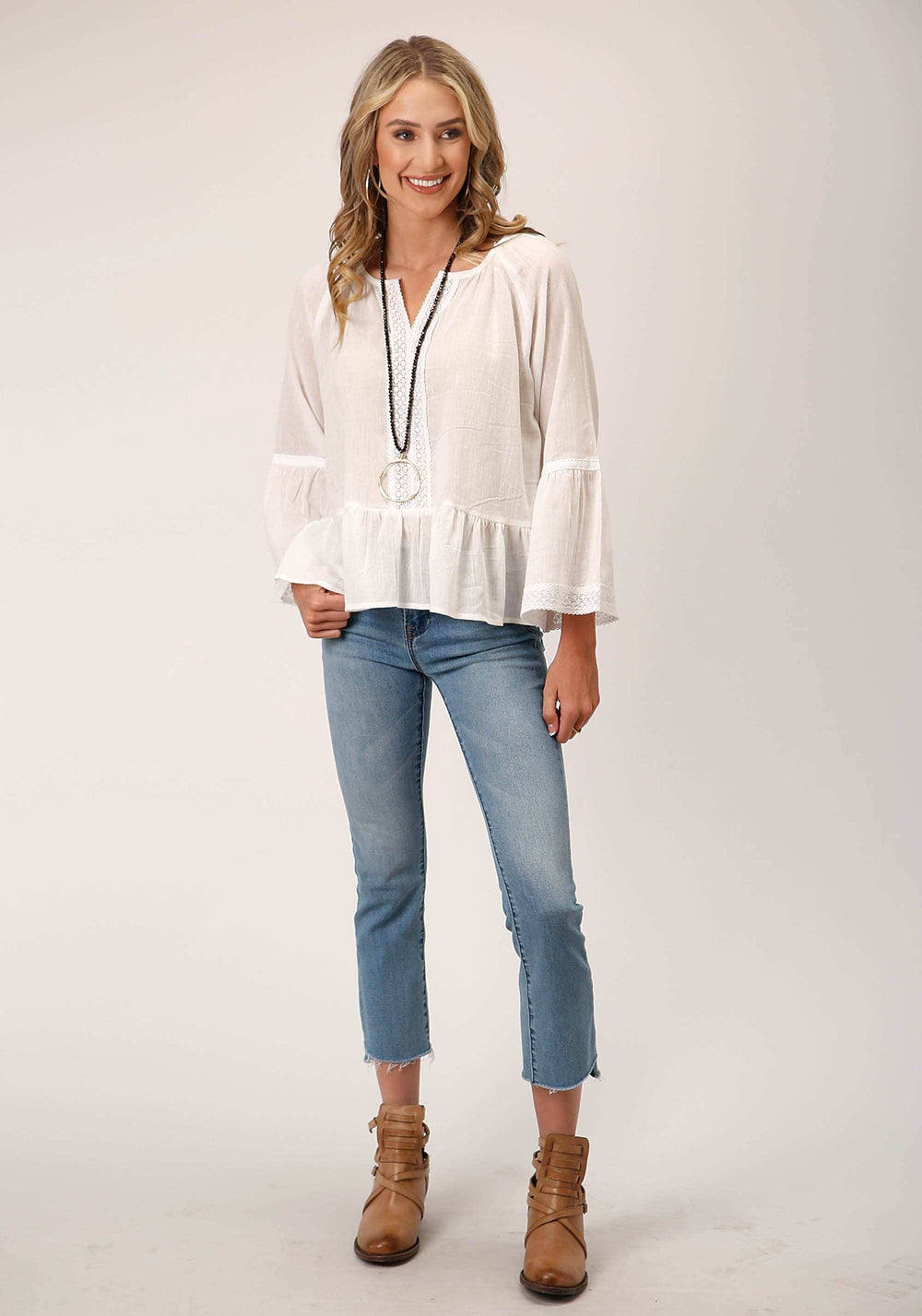Roper Womens Long Sleeve Viscose Cotton Crepe Blouse - Roper - Flyclothing LLC