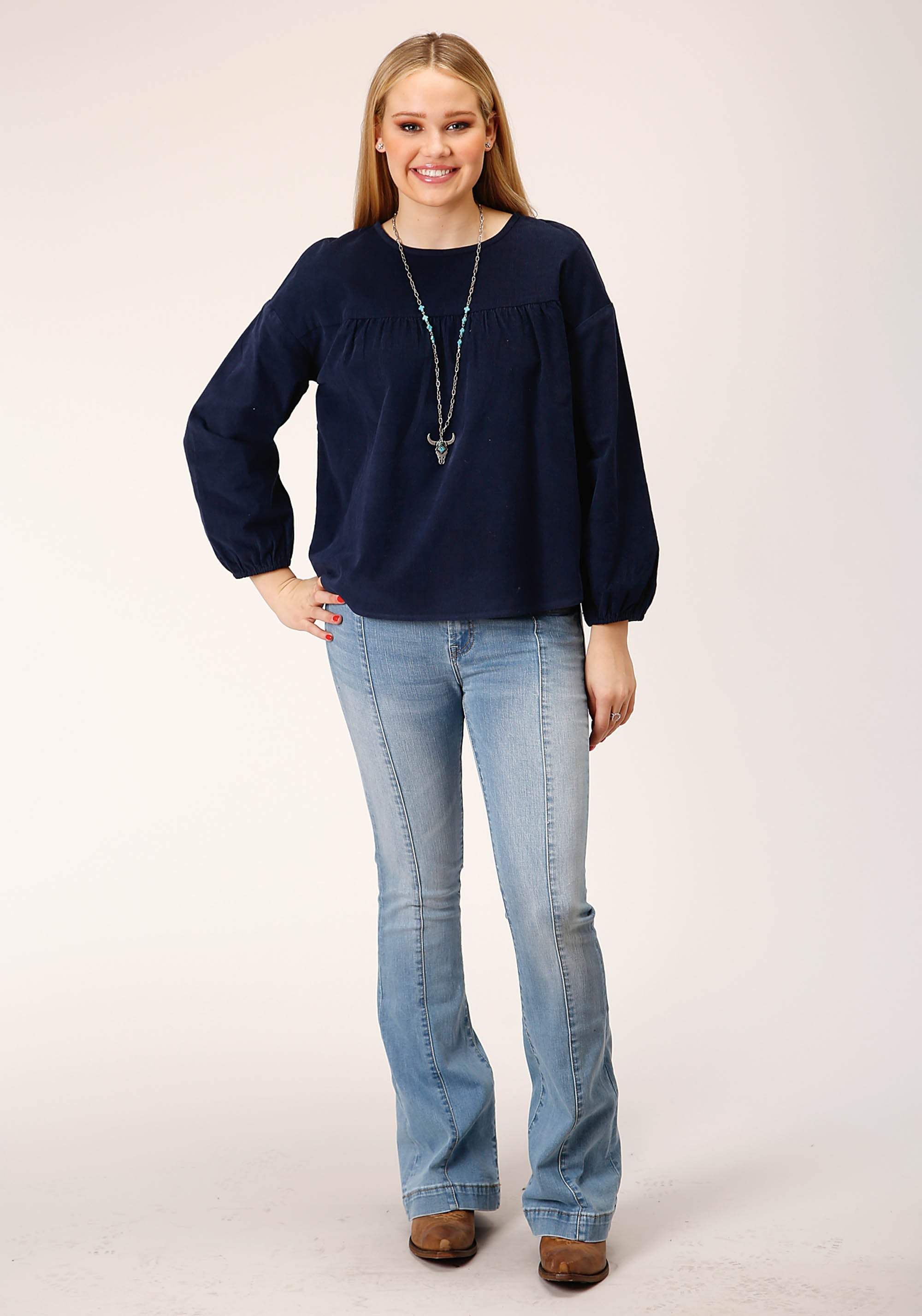Roper Womens Long Sleeve Corduroy Velour Long Sleeve Blouse - Roper - Flyclothing LLC