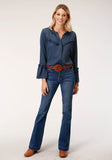 Roper Womens Long Sleeve Navy Poly American Crepe Blouse - Roper